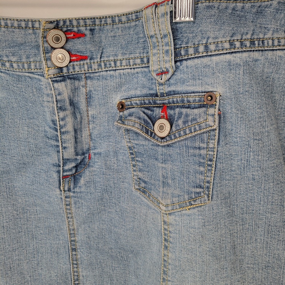 Style&Co Y2K A-Line Denim Skirt Women's Sz 14 Stretch Pockets‎ Grunge - Picture 3 of 8